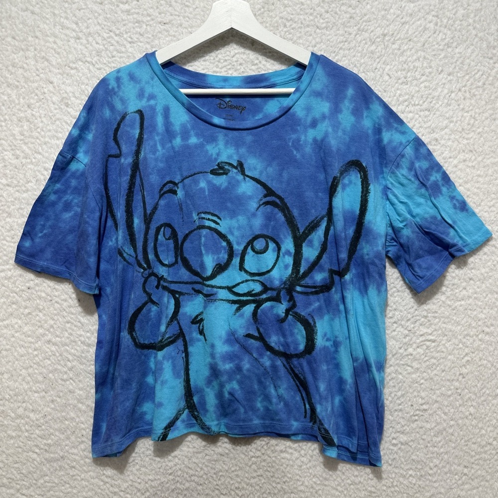 Disney Women's 3XL Stitch Blue Purple Tie Dye Short Sleeve Crop T-Shirt High Cut